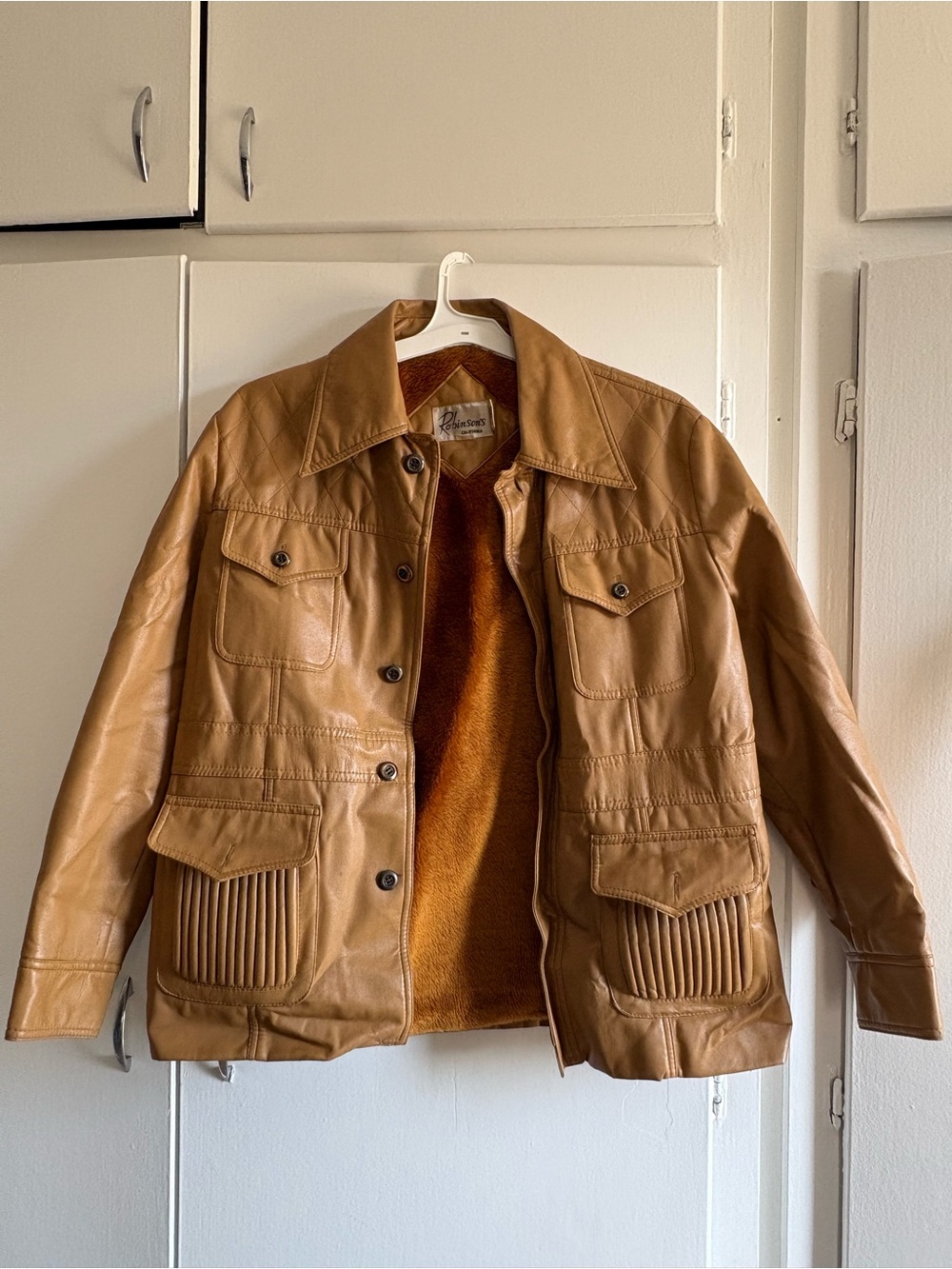 Vintage 70s Robinson’s California Tan Faux Leather Sherpa Jacket L